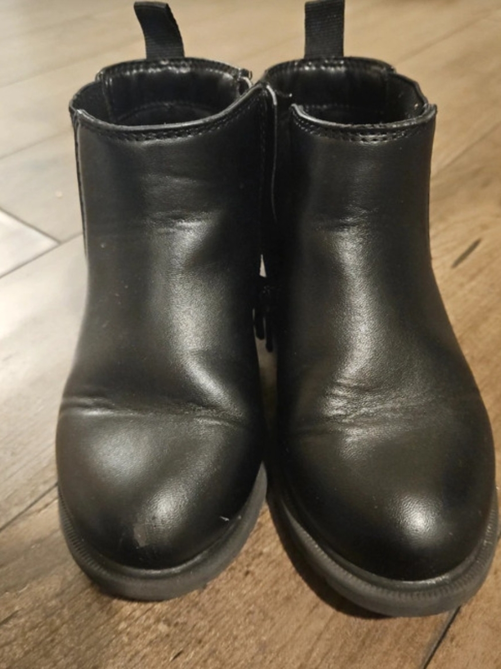 Kids Black Leather Ankle Boots - Classic Slip-On Style